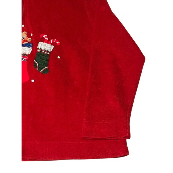 White Stag Women Large Red Christmas Fleece Pullover With Stocking Embroidery 1/ - Picture 5 of 15